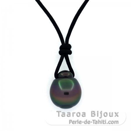 Colar em Couro e 1 Prola do Tahiti Semi-Barroca B 10.4 mm
