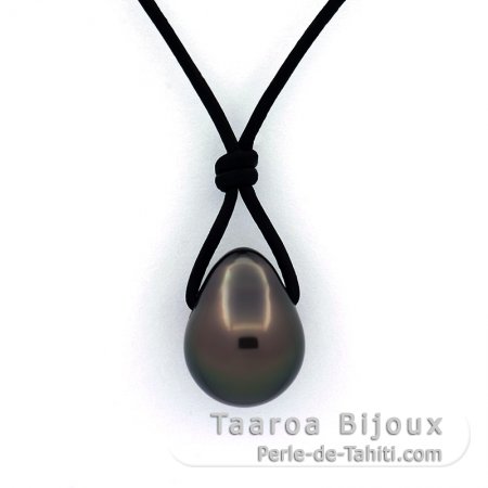 Leather Necklace and 1 Tahitian Pearl Semi-Baroque B/C 10.6 mm