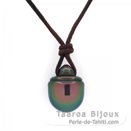 Kangaroo Leather Necklace and 1 Tahitian Pearl Semi-Baroque B 12.5 mm