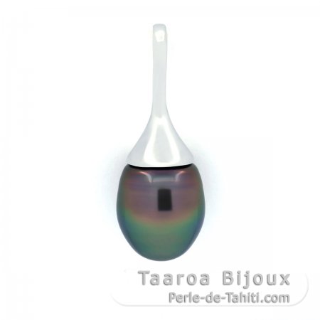 Rhodiated Sterling Silver Pendant and 1 Tahitian Pearl Semi-Baroque B/C 11 mm