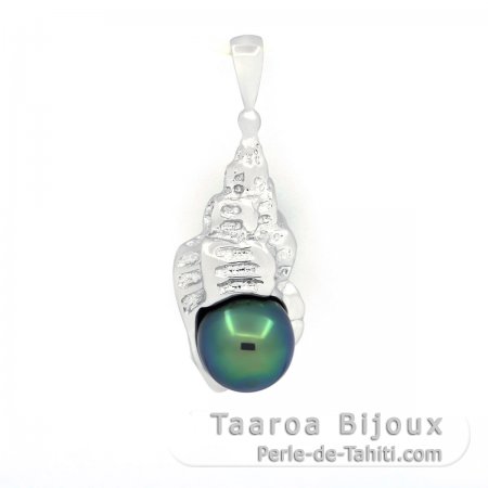 Rhodiated Sterling Silver Pendant and 1 Tahitian Pearl Semi-Baroque B+ 8.3 mm