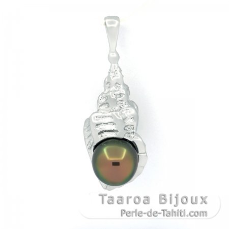 Rhodiated Sterling Silver Pendant and 1 Tahitian Pearl Semi-Baroque B 8.3 mm