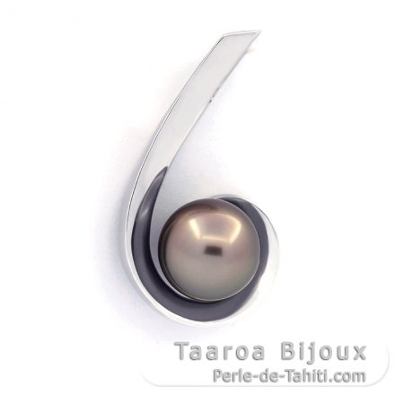Rhodiated Sterling Silver Pendant and 1 Tahitian Pearl Semi-Baroque B/C 9.5 mm