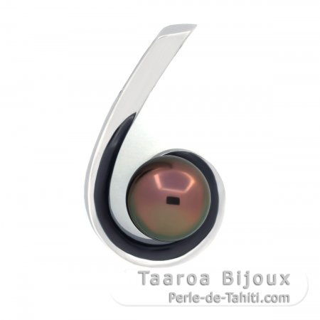 Rhodiated Sterling Silver Pendant and 1 Tahitian Pearl Semi-Baroque C 9.2 mm