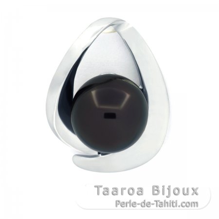 Rhodiated Sterling Silver Pendant and 1 Tahitian Pearl Semi-Baroque C 10.3 mm