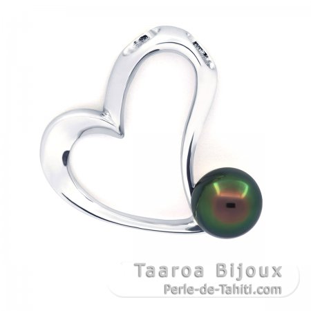 Rhodiated Sterling Silver Pendant and 1 Tahitian Pearl Semi-Baroque C 9.1 mm