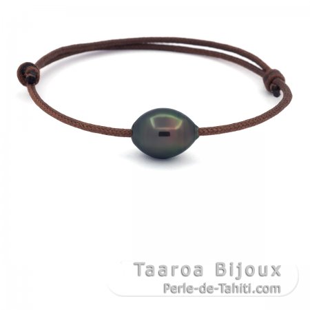 Waxed Cotton Bracelet and 1 Tahitian Pearl Semi-Baroque C 11 mm
