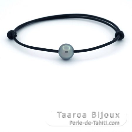 Leather Bracelet and 1 Tahitian Pearl Round C 9.4 mm