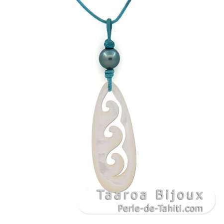 Cotton Necklace and 1 Tahitian Pearl Near-Round C 8.5 mm