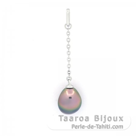Rhodiated Sterling Silver Pendant and 1 Tahitian Keishi
