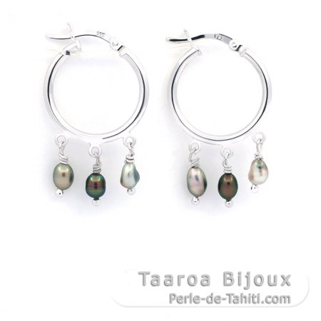 Rhodiated Sterling Silver Earrings and 6 Tahitian Keishis
