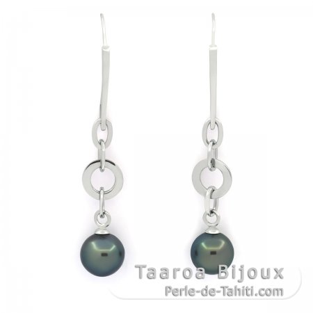 Rhodiated Sterling Silver Earrings and 2 Tahitian Pearls Round C 11.7 mm