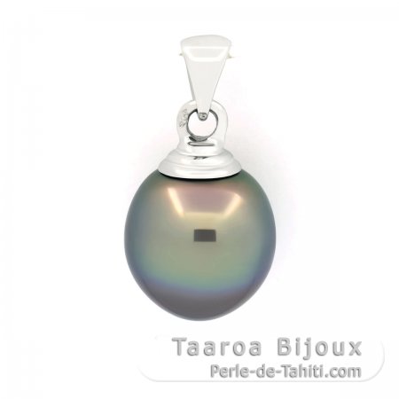 18K Solid White Gold Pendant and 1 Tahitian Pearl Semi-Baroque A 12.2 mm