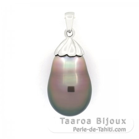 18K Solid White Gold Pendant and 1 Tahitian Pearl Semi-Baroque A 11 mm