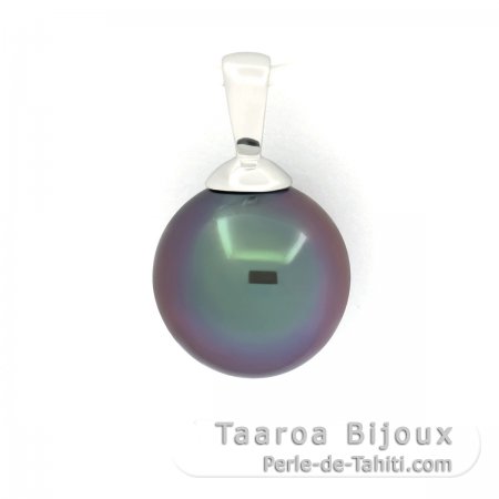 18K solid White Gold Pendant and 1 Tahitian Pearl Near Round B 9.6 mm