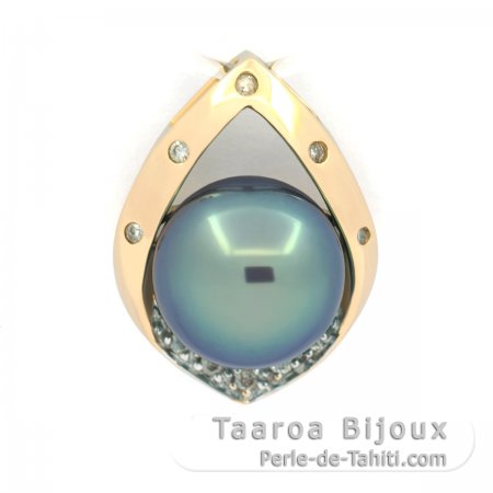 Pingente em Ouro 14k + 12 diamantes e 1 Prola Tahiti Semi-Redonda B 10.2 mm