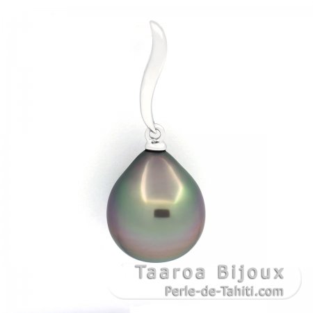 18K Solid White Gold Pendant and 1 Tahitian Pearl Semi-Baroque A 10.9 mm