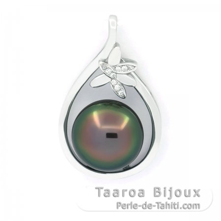 Rhodiated Sterling Silver Pendant and 1 Tahitian Pearl Semi-Baroque B 11.7 mm