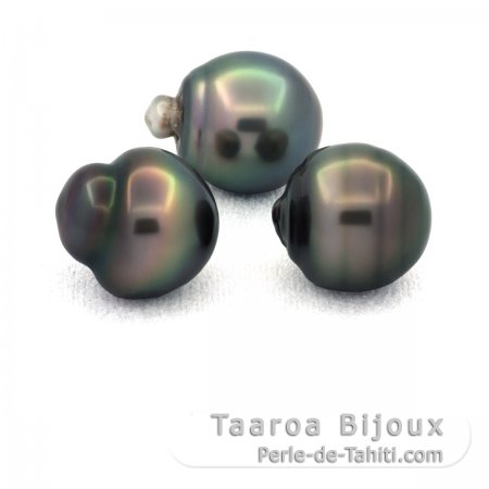 Lot of 3 Tahitian Pearls Ringed C from 11.6 to 11.8 mm