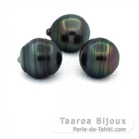 Lot of 3 Tahitian Pearls Ringed C from 11.5 to 11.8 mm