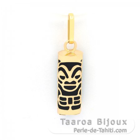 18K Gold Pendant and Black Agate - 12 mm - Health