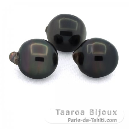 Lot of 3 Tahitian Pearls Ringed D from 12.5 to 12.8 mm