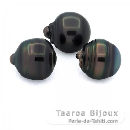 Lot of 3 Tahitian Pearls Ringed D from 12.5 to 12.9 mm