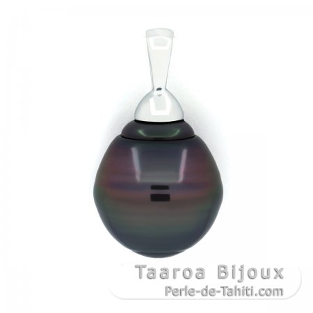 Rhodiated Sterling Silver Pendant and 1 Tahitian Pearl Ringed B 11.5 mm