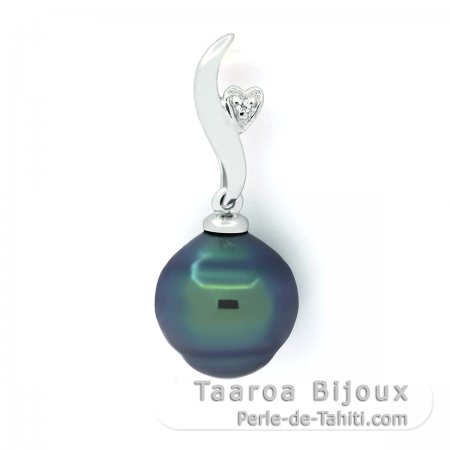 Rhodiated Sterling Silver Pendant and 1 Tahitian Pearl Ringed B+ 9.7 mm