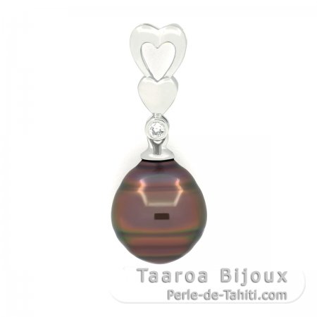 Rhodiated Sterling Silver Pendant and 1 Tahitian Pearl Ringed B+ 9.8 mm