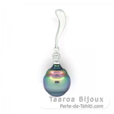 Rhodiated Sterling Silver Pendant and 1 Tahitian Pearl Ringed B+ 9.1 mm