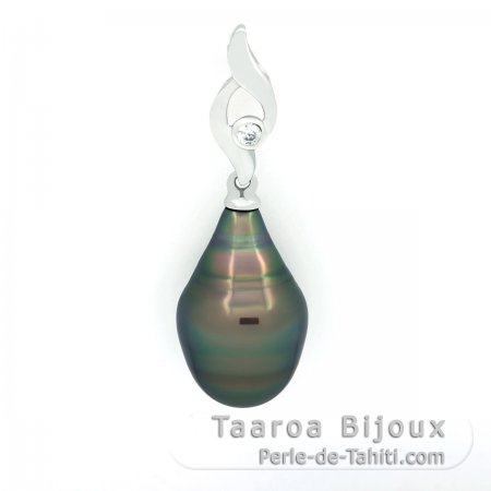 Rhodiated Sterling Silver Pendant and 1 Tahitian Pearl Ringed C 11.3 mm