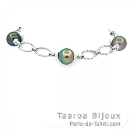 Rhodiated Sterling Silver Bracelet and 4 Tahitian Pearls Semi-Baroque B from 9 to 9.4 mm