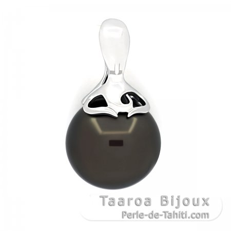 Rhodiated Sterling Silver Pendant and 1 Tahitian Pearl Near-Round C 12.6 mm