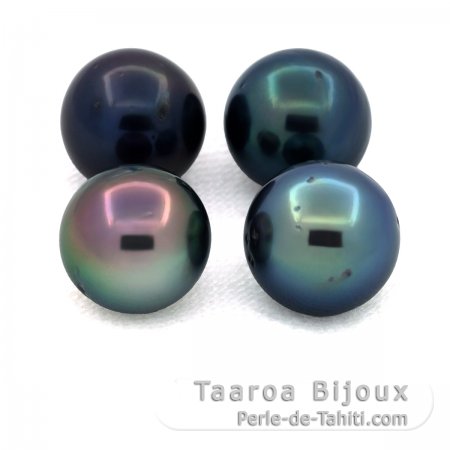 Lot of 4 Tahitian Pearls Round D from 9 to 9.2 mm
