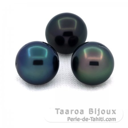 Lot of 3 Tahitian Pearls Near-Round C from 9 to 9.2 mm