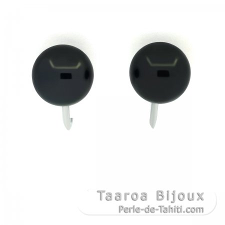 Rhodiated Sterling Silver Earrings and 2 Tahitian Pearls Round C 7.8 mm