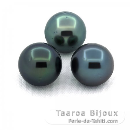 Lot of 3 Tahitian Pearls Round D from 9.5 mm