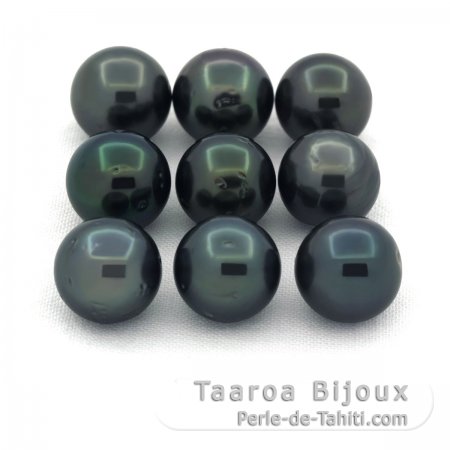 Lot of 9 Tahitian Pearls Round D from 8 to 8.3 mm