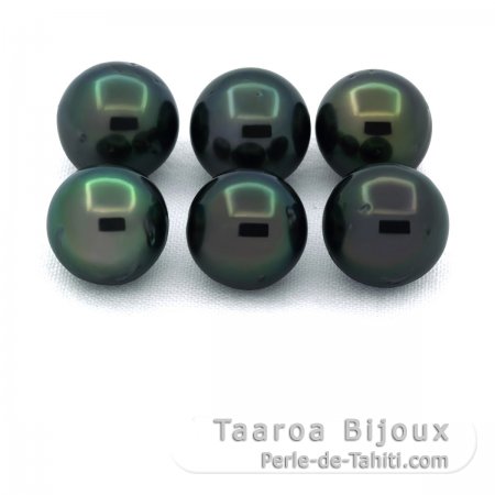 Lot of 6 Tahitian Pearls Round D from 9 to 9.3 mm
