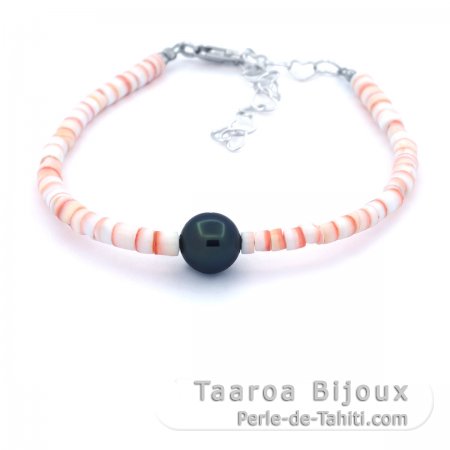 Shell Bracelet and 1 Tahitian Pearl Round C/D 8 mm
