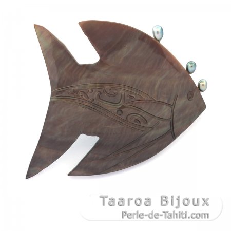 Tahitian Mother-of-Pearl Brooch and 3 Keishis
