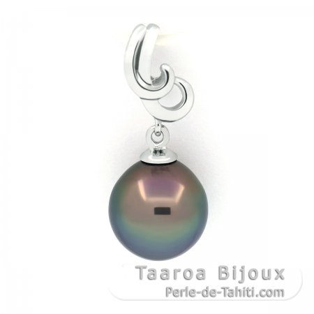 Rhodiated Sterling Silver Pendant and 1 Tahitian Pearl Semi-Baroque C 9.4 mm