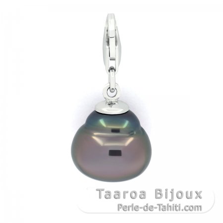 Rhodiated Sterling Silver Pendant and 1 Tahitian Pearl Ringed B/C 12 mm