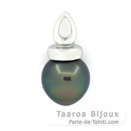 Rhodiated Sterling Silver Pendant and 1 Tahitian Pearl Semi-Baroque B 11.1 mm
