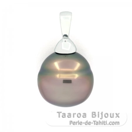 Rhodiated Sterling Silver Pendant and 1 Tahitian Pearl Ringed B/C 11.3 mm