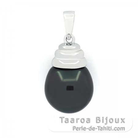 Rhodiated Sterling Silver Pendant and 1 Tahitian Pearl Semi-Baroque B 12.1 mm