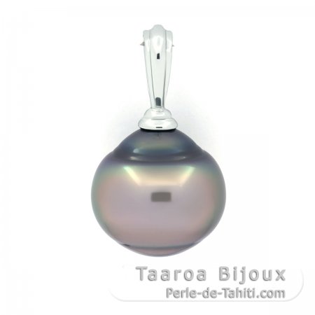 Rhodiated Sterling Silver Pendant and 1 Tahitian Pearl Ringed B 13.4 mm