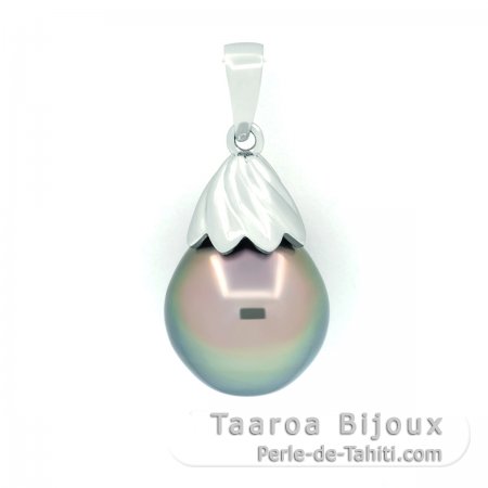 Rhodiated Sterling Silver Pendant and 1 Tahitian Pearl Semi-Baroque B 11.9 mm