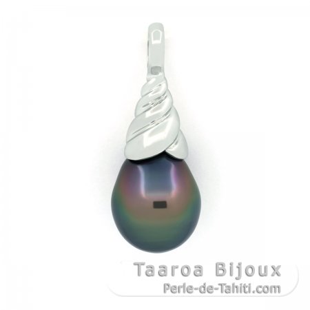 Rhodiated Sterling Silver Pendant and 1 Tahitian Pearl Semi-Baroque B 9.4 mm